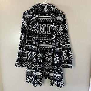 Victoria’s Secret PINK Black Logo Short Robe Fair Isle Snowflakes Size X…